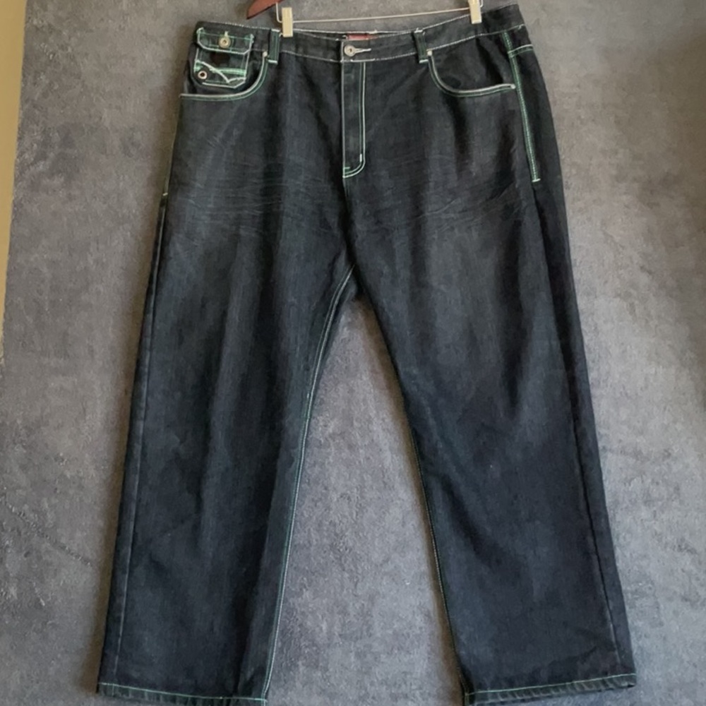 ATTITUDE GOLD MEN’S JEANS GREEN STICH Y2K PNTS SZ 44/32